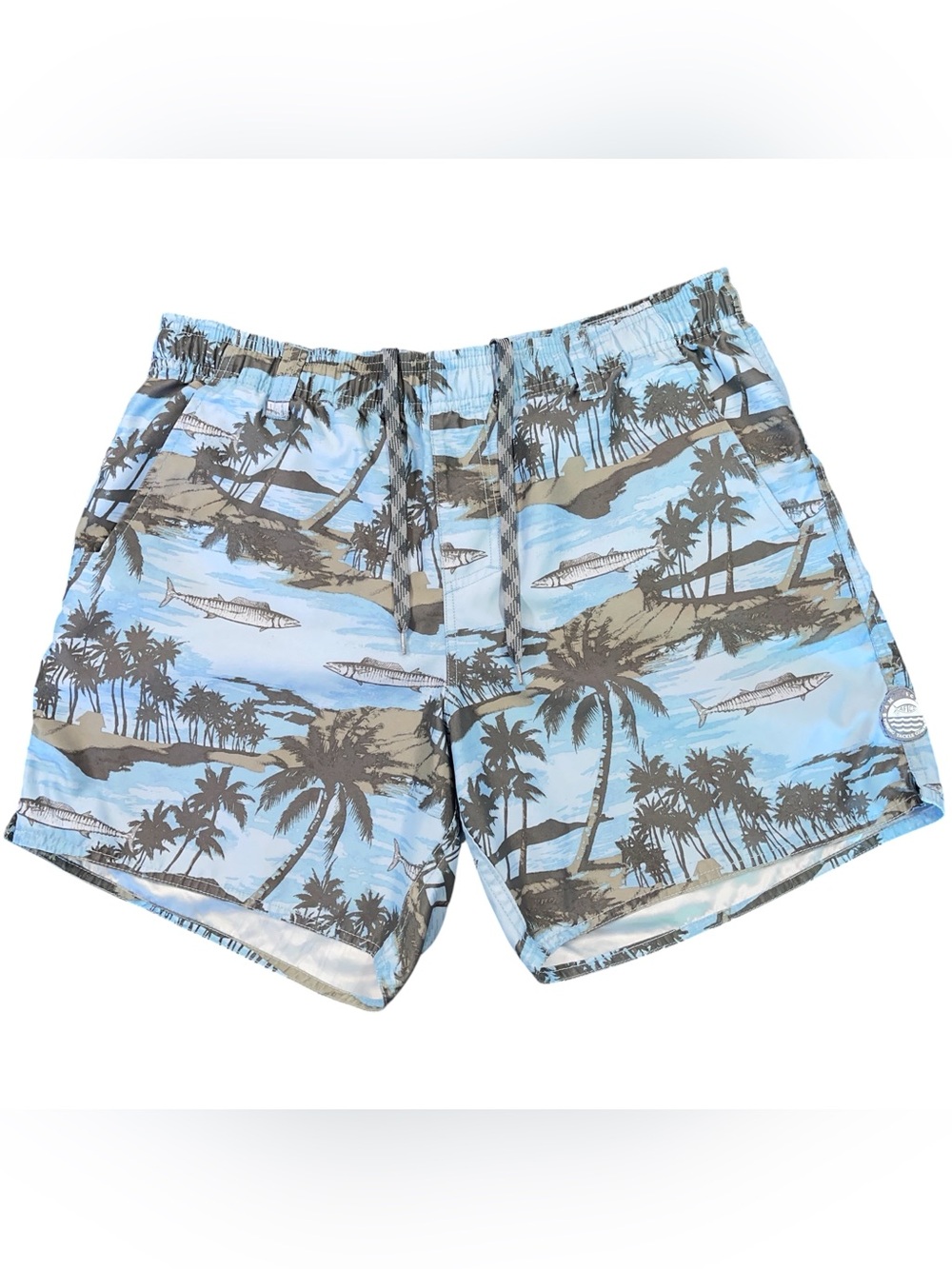 AFTCO Blue Tropical Fish Swim Trunks Boardshorts Men’s M 6” Inseam